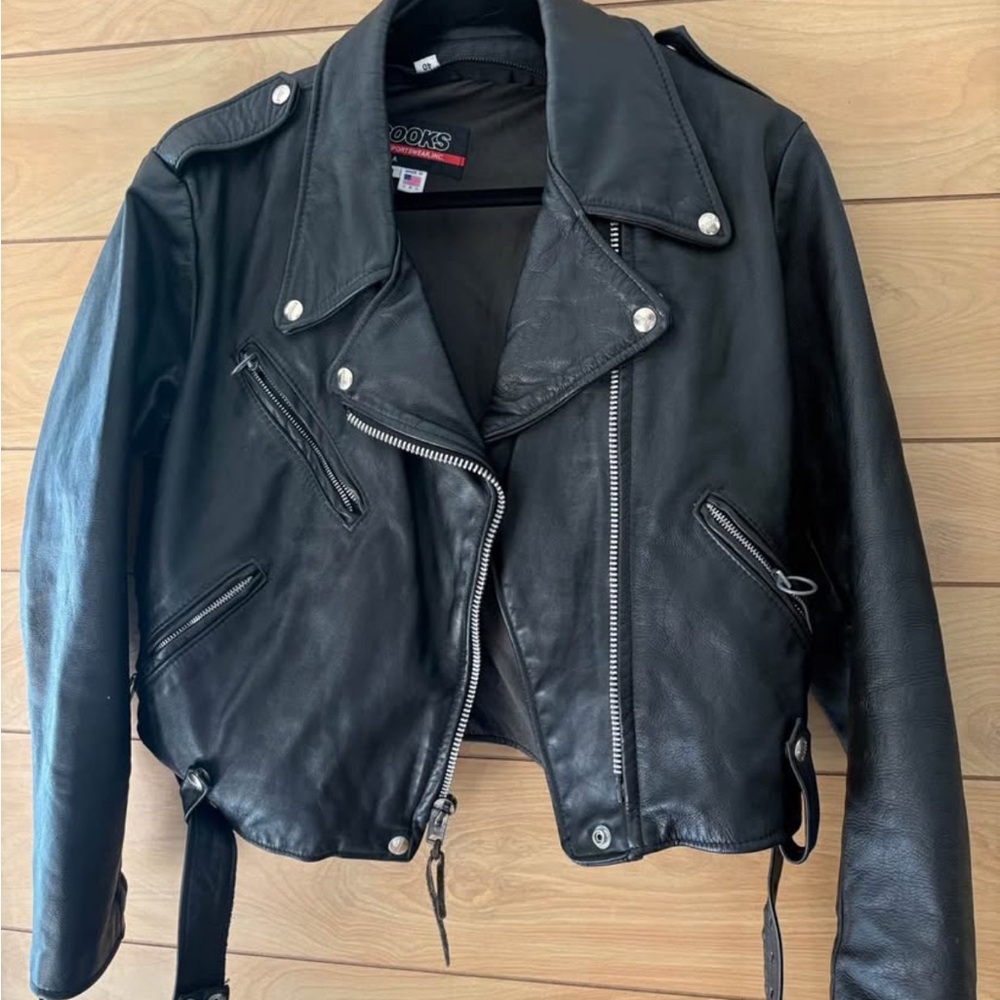 Brooks Women's Classic Black Leather Biker Jacket